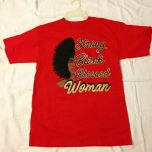 Adult Woman T Shirt Red Black Gold Afro Woman Head